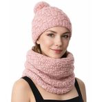 Uretti - Emine 9106 0257 El Örgüsü Kadın Bere ve Boyunluk – 2’li Kışlık Akrilik Örgü Set - Pembe