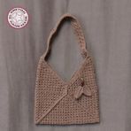 Uretti - Emine 9106 0481 El Örgüsü Ahşap Boncuk Detaylı Omuz Çantası - Sütlü Kahve - Kahverengi
