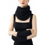 Uretti - Emine 9106 7321 El Örgüsü Kadın Boyunluk ve Parmaksız Eldiven Takımı 2’li Kışlık Akrilik Örgü Set - Siyah