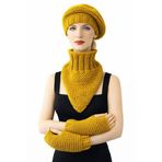 Uretti - Emine 9106 8920 El Örgüsü Kadın Bere Boyunluk Eldiven 3’lü Kışlık Akrilik Örgü Set - Bakır