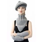 Uretti - Emine 9106 8920 El Örgüsü Kadın Bere Boyunluk Eldiven 3’lü Kışlık Akrilik Örgü Set - Gri