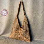 Uretti - Emine 9106 El Örgüsü Ahşap Boncuk Detaylı Çanta - Koyu Kahve - 38cm*24cm