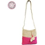 Uretti - Emine 9106 El Örgüsü Ahşap Boncuk Detaylı Çift Renk Model Omuz Çantası - 24x24 - Pembe