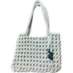 Uretti - Emine 9106 El Örgüsü Ahşap Boncuk Detaylı Penye Kumaş Omuz Çantası - 27 x 21 - Turkuaz