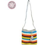 Uretti - Emine 9106 El Örgüsü Ahşap Boncuk Detaylı Renkli Çizgili Model Omuz Çantası - En:24cm Boy:24 cm - Gri