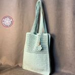 Uretti - Emine 9106 El Örgüsü Çiçek Motifli Kol Çantası - Bebe Mavisi - 36cm*33cm