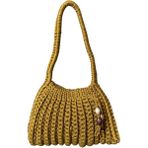 Uretti - Emine 9106 El Örgüsü Hasır Görünümlü Penye Kumaş Omuz Çantası - 26 x 19 - Kahverengi