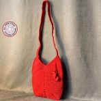Uretti - Emine 9106 El Örgüsü Üçgen Motifli Kadın Çapraz Çanta - Kırmızı - 24cm*22cm