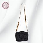 Uretti - Hacer 8870 4508 El Örgüsü Kağıt Ip Leopar Askılı Kadın Omuz Çantası - En: 27cm Boy: 20cm - Siyah