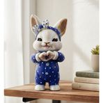 Uretti - Hülya 6683 Lovi Puantiyeli Pijamalı Tavşan Figürü Dekoratif Polyester Biblo - Lacivert 14 cm