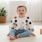 Uretti - Kadir 7704 1520 El Örgüsü Çiçekli Beyaz Kız Bebek Hırkası / 1 - 2 Yaş