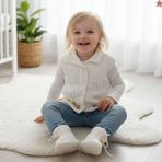 Uretti - Kadir 7704 6511 El Örgüsü Kız Çocuk Nakış İşlemeli Yelek - Patik 2'li Takım / 1 - 2 Yaş