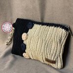 Uretti - Meryem 7194 El Örgüsü Makrome Ip Tığ Işi Clutch Çanta - Siyah - Beyaz