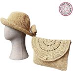 Uretti - Necla 1824 3565 El Yapımı Kağıt Ip Şapka ve Clutch Çanta Set / Bej - En: 28 cm Boy: 22cm