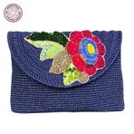 Uretti - Necla 1824 5631 El Yapımı Makrome İp Çiçek Motifli Boncuk İşleme Detaylı Clutch Çanta/Lacivert