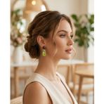 Uretti - Nerman 4053 4790 Sallantılı Kahve Yeşil Taş Detaylı Küpe
