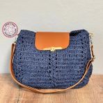 Uretti - Özlem 3042 El Yapımı Kağıt Ip Ile Örülmüş Çanta 22CM - Lacivert