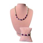 Uretti - Özlem 9422 2029 El Yapımı Sedef - Hematit - Mor Akik Doğal Taş Kolye ve Bileklik Set