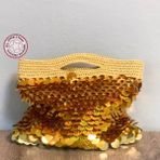 Uretti - Rukiye 7294 El Yapımı Payetli Makrome Ip Clutch Çanta 24CM / Sarı
