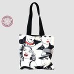 Uretti - Sevim 1612 El Yapımı Baskılı Bez Çanta 37CM - Siyah - Beyaz