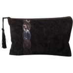 Uretti - Sibel 2453 6616 El Yapımı Pul Detaylı Kadife Clutch - Portföy Çanta - 16 x 25 - Siyah