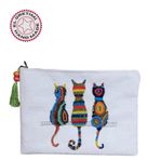 Uretti - Sümeyya 2589 1714 El Yapımı Etnik Kedi Desenli Boncuk İşlemeli - Yeşil Püsküllü Clutch Çanta