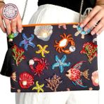 Uretti - Sümeyya 2589 7348 El Yapımı Deniz Canlıları Desenli Boncuk Işlemeli Clutch / Askılı Çanta - En: 31 cm Boy: 23 cm - Siyah