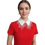 Uretti - Sümeyya 2589 7366 El Yapımı Beyaz Seyyar Yaka Sallantılı Boncuklu Choker Kolye