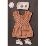 Uretti - Talia 8659 5678 El Örgüsü Kız Çocuk Elbise - Bandana - Patik Üçlü Takım - 6 / 9 Ay