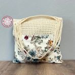 Uretti - Venhar 7589 El Yapımı Makrome Ip Çiçek Desenli Çanta 36CM - Beyaz