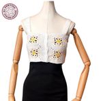 Uretti - Yıldız 7202 0063 El Örgüsü Yazlık Beyaz Kadın Büstiyer/Crop Bluz - 36/38/40 - Sarı