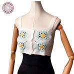 Uretti - Yıldız 7202 4612 El Örgüsü Yazlık Beyaz Kadın Büstiyer/Crop Bluz - 36/38/40 - Turkuaz