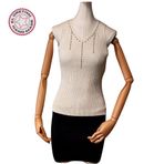 Uretti - Yıldız 7202 9497 V Yaka Boncuk İşlemeli Fildişi Bluz - 38/40