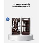 Urfakent Özel Deri Çantalı 12 Parça Manikür Pedikür Bakım Seti Paslanmaz Çelik