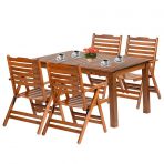Ürgüp Ahşap Bahçe Balkon Takımı: 80x140 Sabit Ayaklı Masa + 4 Katlanır Sandalye Set
