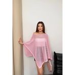 URİS Kadın Şeker Pembe Kayık Madonna Yaka Panço Görünümlü Şık Oversize Yazlık Mevsimlik File Bluz