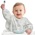 URMYWO Kollu bebek önlüğü - Makinede yıkanabilir ve su geçirmez 6-24 ay bebekler için LED Weaning, Küçük dinozor, M