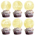 URROMA Cadılar Bayramı Cupcake başlıkları, 30 adet, altın renkli, aynalı, akrilik, örümcek, cadı, cupcake kürdanları, pasta dekorasyonu, tatlı, dondurma, aksesuar, 6 stil