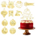 URROMA Noel pasta süsü, 24 adet, altın ayna, düzensiz mutlu noel, akrilik, cupcake kürdanları, Noel motifli kek dilimleri, kendin yap pasta süsleri için