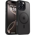 URUCHI Güçlü Manyetik iPhone 15 Pro Max Telefon Kılıfı, [Mag-Safe ile Uyumlu] [Askeri Düzey Düşme Koruması] [Güçlü Silikon Kenarlar] İnce Yarı Saydam Mat Koruyucu Kılıf, Siyah