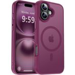 URUCHI Güçlü Manyetik iPhone 16 Telefon Kılıfı, [Mag-Safe ile Uyumlu] [Askeri Düzey Düşme Koruması] [Güçlü Silikon Kenarlar] İnce Yarı Saydam Mat Koruyucu Kılıf, Mürdüm