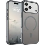 URUCHI Güçlü Manyetik iPhone 17 Pro Telefon Kılıfı, [Mag-Safe ile Uyumlu] [Askeri Düzey Düşme Koruması] [Güçlü Silikon Kenarlar] İnce Yarı Saydam Mat Koruyucu iPhone 17 Pro Kılıfı için, Gri