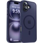 URUCHI Güçlü Manyetik Telefon Kılıfı, [Mag-Safe ile Uyumlu] [Askeri Düzey Düşme Koruması] [Güçlü Silikon Kenarlar] İnce Yarı Saydam Mat Koruyucu Kılıf (Lacivert, iPhone 16 6,1 inç)