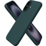URUCHI iPhone 16 Plus Kılıfı 6.1" ile Uyumlu, İnce Sıvı Silikon 3 Katmanlı Tam Kaplamalı Yumuşak Jel Kauçuk Darbeye Dayanıklı Telefon Kılıfı, Çizilmez Mikrofiber Astarlı Koruyucu Kılıf, Koyu Yeşil