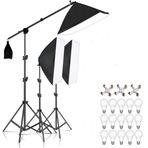 Ürün, Reklam, Moda, Makyaj, Stüdyo Çekimleri için 50x70cm Softbox 4 Duylu Led Sürekli Işık Seti (Üçlü - 12+3 Led Ampul + 3x4 lü E27 Duy + Crossbar)