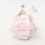 Ürünya Kız Bebek Tokalı Tüllü Zıbın Elbise - 9 Ay - Pembe