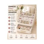 URVE House By House Çekmeceli Aynalı Çok Bölmeli Makyaj Takı Organizer Krem