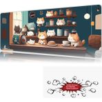 Urzuva Cat Cafe Harmony 2 90X40 4mm Kalınlık Premium Gaming Oyuncu Mousepad, Anti Slip Xxl Mouse Pad - Çok Renkli