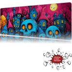 Urzuva Neon Skull Hallowen 90X40 4mm Kalınlık Premium Gaming Oyuncu Mousepad, Anti Slip Xxl Mouse Pad - Çok Renkli