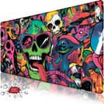 Urzuva Neon Skull Riot 90X40 4mm Kalınlık Premium Gaming Oyuncu Mousepad, Anti Slip Xxl Mouse Pad - Çok Renkli